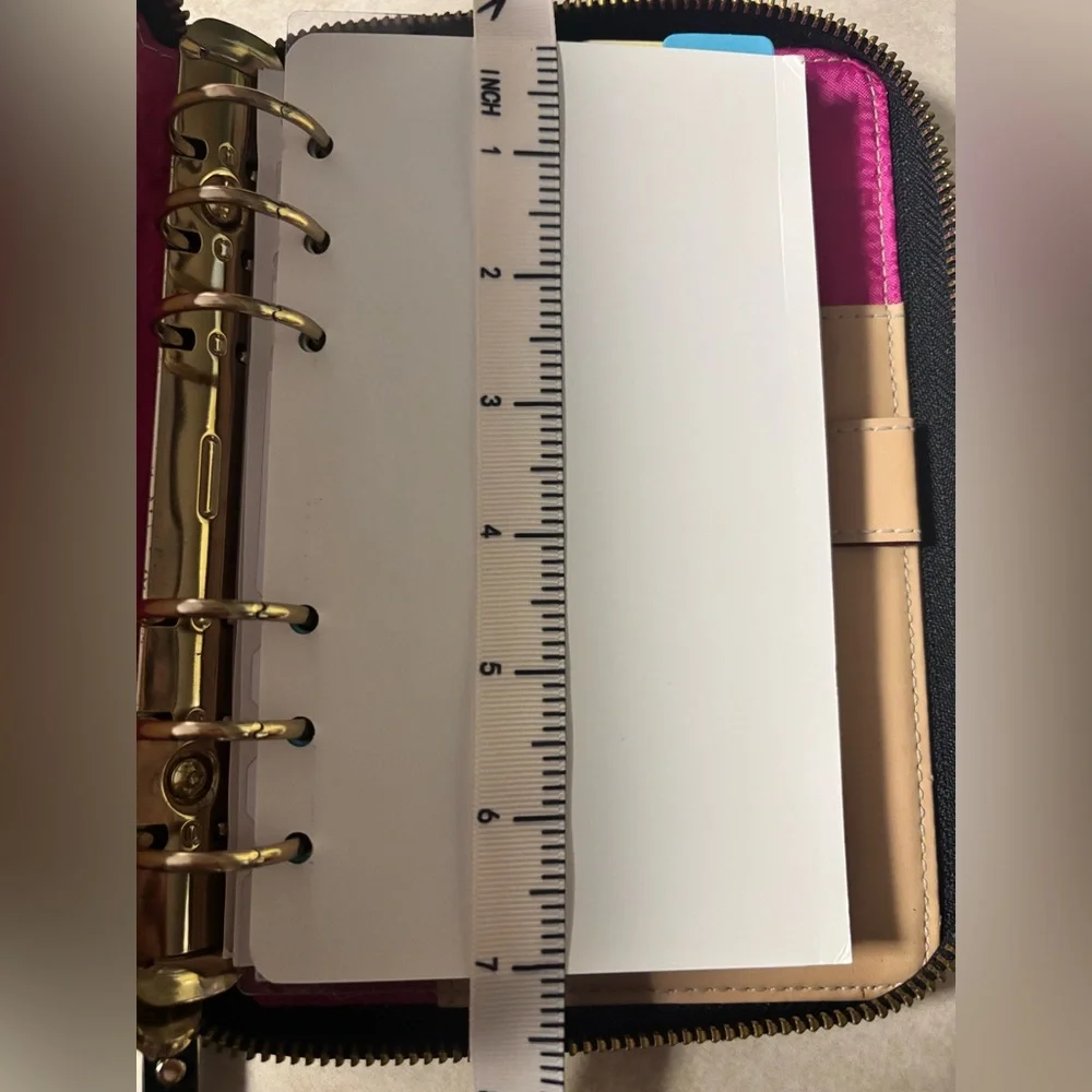 Kate Spade planner-Gold Hardware-Pink lining Black Pebbled Leather Zip Wellesley